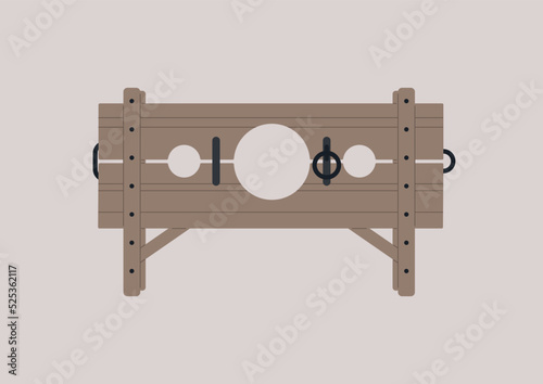 A medieval wooden pillory, guilt and punishment concept