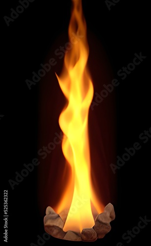 Fire flames isolated on black background. Fire movement. Gaming asset RPG. Burning logo