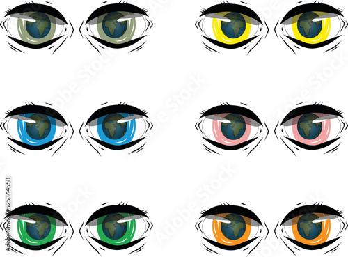 Cartoon beautiful eyes with globe vector set