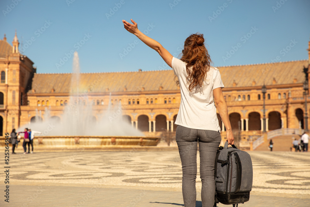 traveler woman in Spain Square- Plaza de Espana Seville- Andalusia