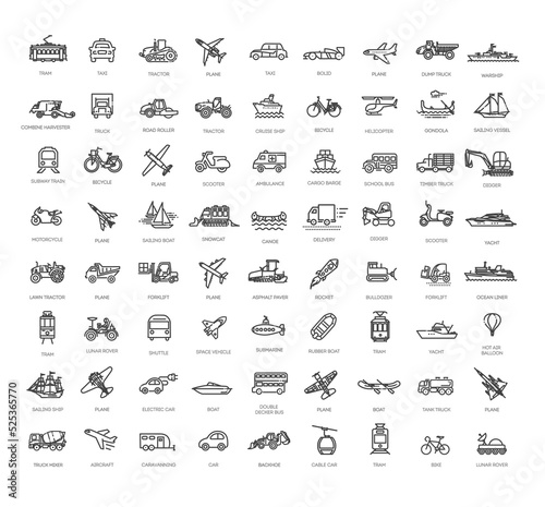 Transport, vehicle and delivery elements - minimal thin line web icon set