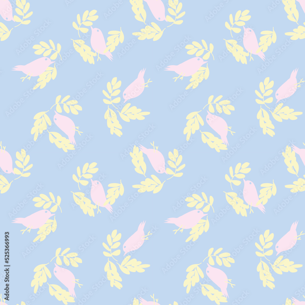Tropical Leaf and sparrows Seamless Pattern Design