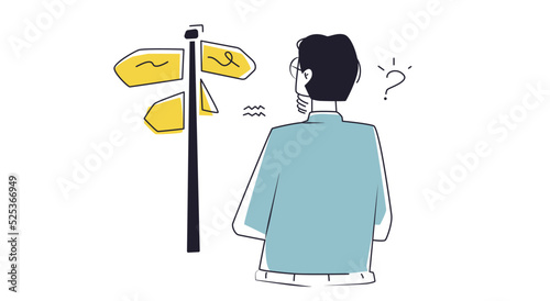 Business decision making, career path, work direction or choose the right way to success concept, confusing woman or student looking a