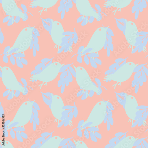 Tropical Leaf and sparrows Seamless Pattern Design