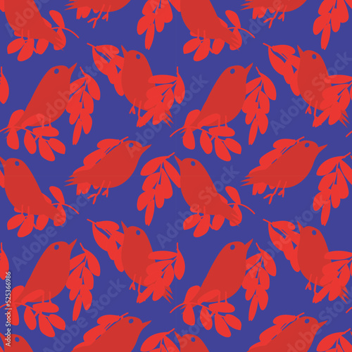 Tropical Leaf and sparrows Seamless Pattern Design