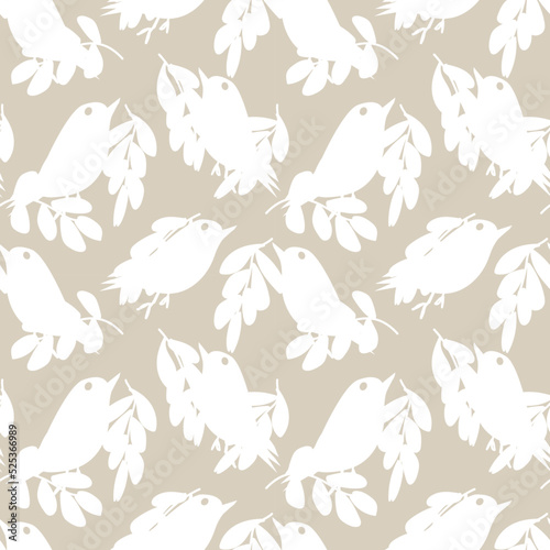 Tropical Leaf and sparrows Seamless Pattern Design © Siu-Hong Mok
