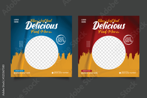 Fast food business promotion social media  post template design, Restaurant healthy burger online sale social media marketing cover or flyer bundle