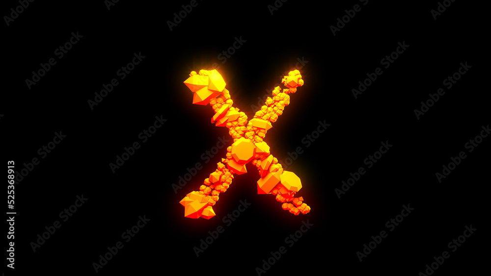 nice magmatic stones letter X - burning hot orange - red character, isolated - object 3D rendering nice magmatic stones letter X - burning hot orange - red character, isolated - object 3D rendering