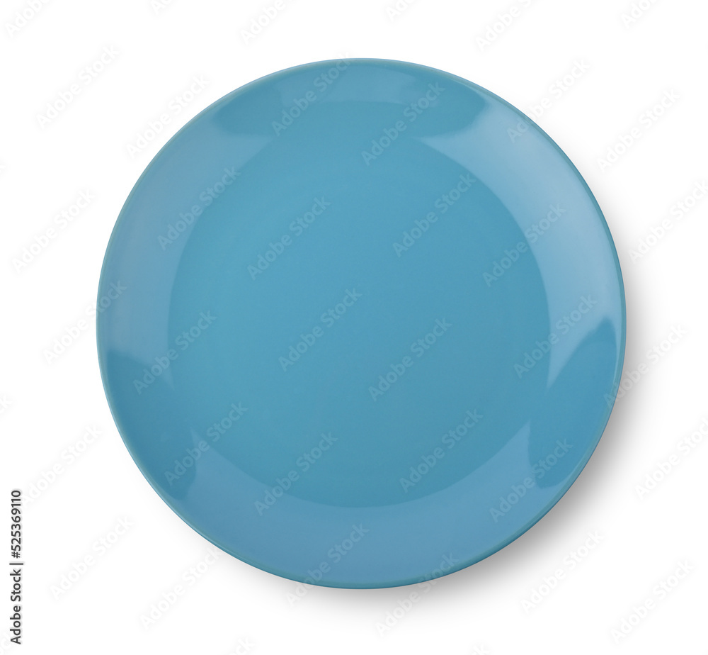 Empty ceramic blue plate on white background. Empty ceramic blue plate on white background.