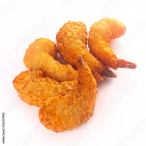 Delicious ready to eat shrimp deep fried snack on white background isolated