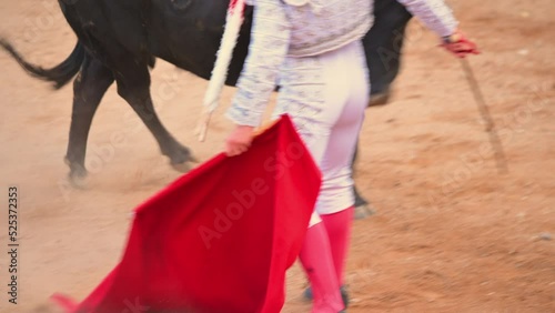 Bullfight in Spain. Spanish bullfighter in the bullfighting arena. High quality 4k footage photo