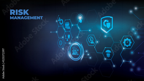 Risk management vector illustration. Concept with icons related to risk analysis or risk assessment and identification in business, in a company or in finance.