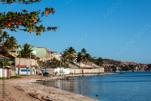 Coast and houses on the beach of Sao Pedro da Aldeia  Cabo Frio  Brazil.