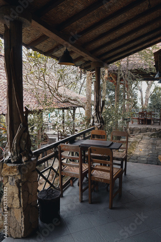 terrace of an old Javanese house with a tropical atmosphere