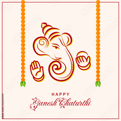 Beautiful ganesh chaturthi festival banner with realistic flower design