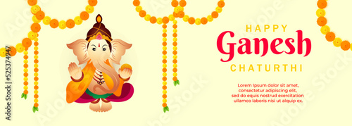 banner of lord ganpati with beautiful flowers for ganesh chaturthi