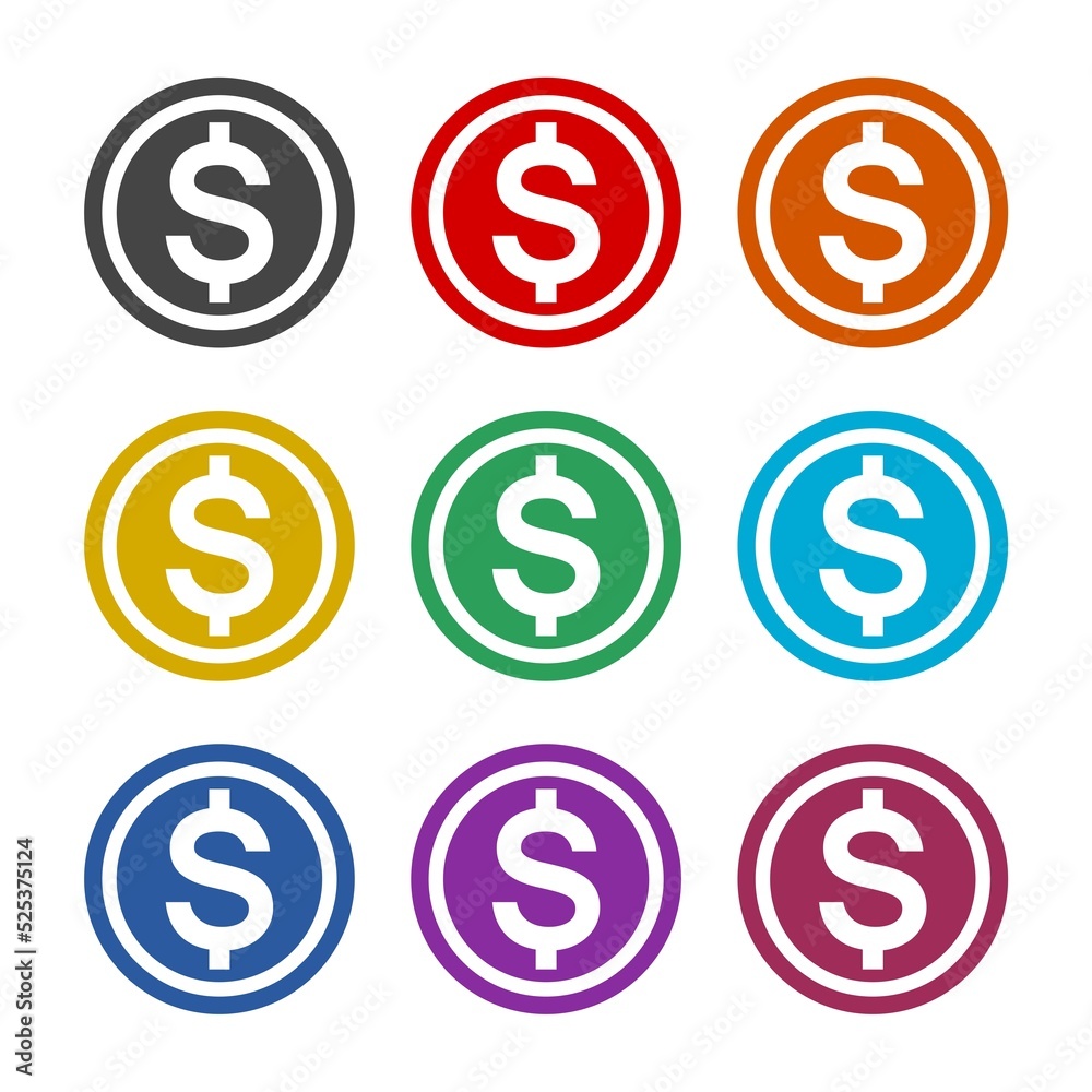 Obraz premium American dollar icon. Set icons colorful