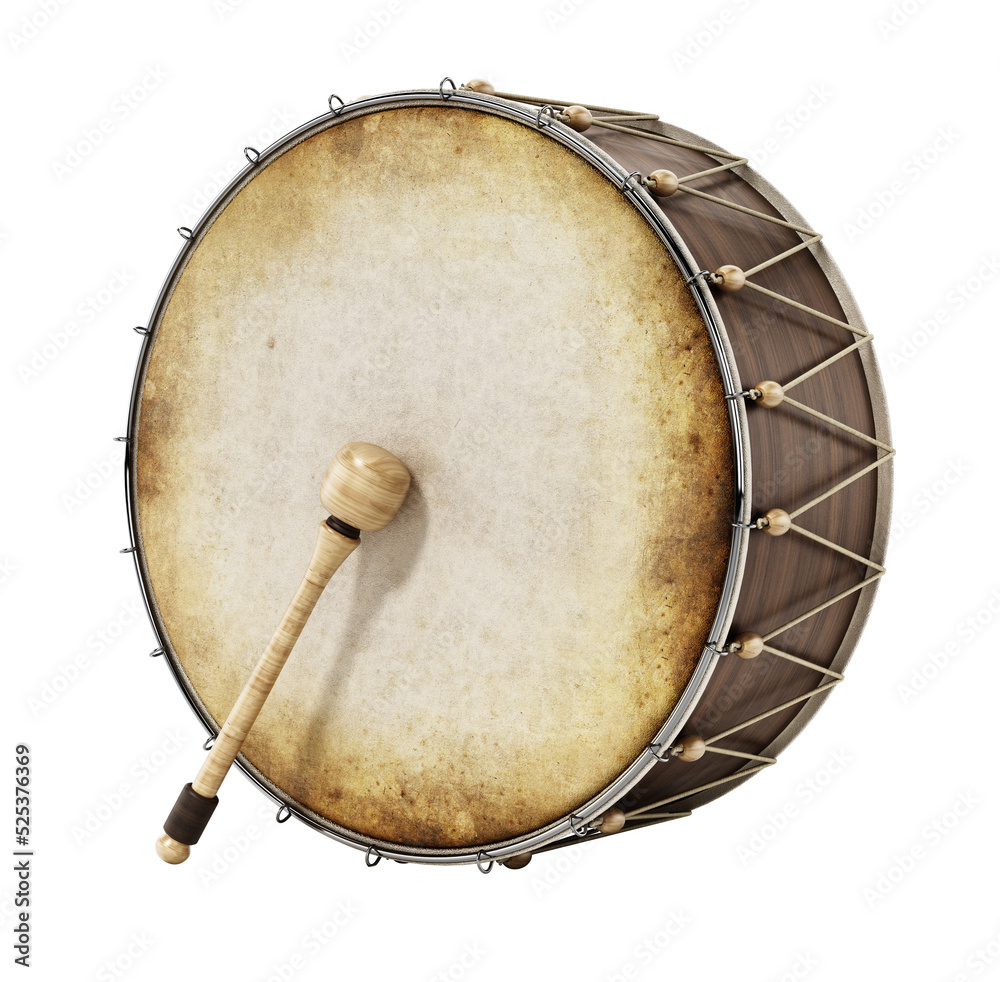 Naklejka premium Generic traditional Ramadan drum and stick isolated on transparent background. 3D illustration