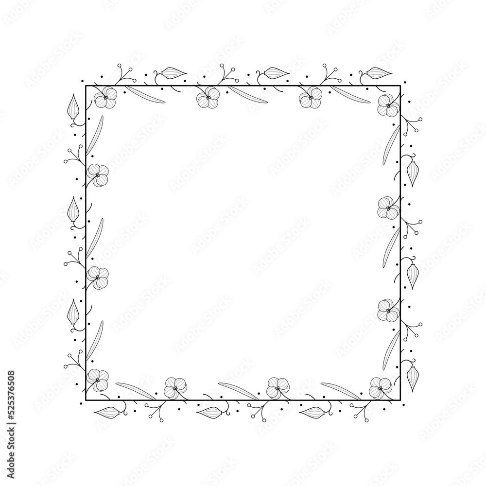 Abstract Black Simple Line Square With Leaf Leaves Frame Flowers Doodle Outline Element Vector Design Style Sketch Isolated Illustration For Wedding And Banner Abstract Black Simple Line Square With Leaf Leaves Frame Flowers Doodle Outline Element Vector Design Style Sketch Isolated Illustration For Wedding And Banner
