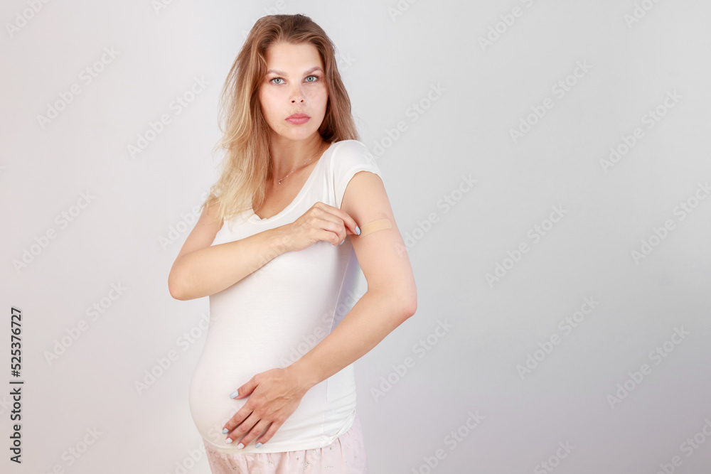 pregnant woman with vaccine on white background pregnant woman with vaccine on white background