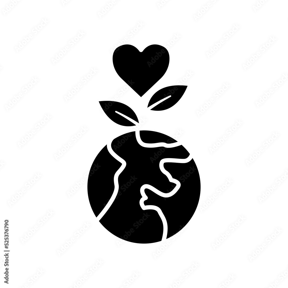 Earth icon with plant and heart. icon related to charity, International day of charity. Glyph icon style, solid. Simple design editable Earth icon with plant and heart. icon related to charity, International day of charity. Glyph icon style, solid. Simple design editable