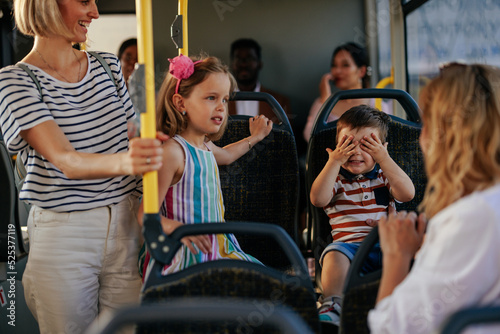 Moms with children in public bus