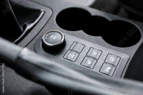 all-wheel drive switch on an SUV. 4WD joystick on off road car.  photo