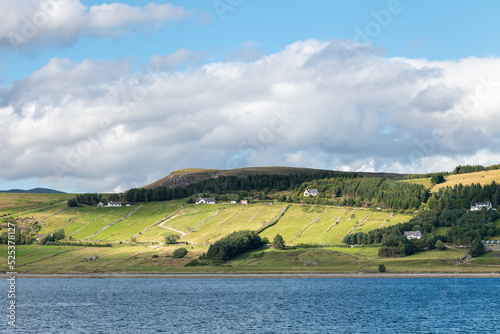 18 August 2022. Ullapool, Highlands and Islands, Scotland. This is a view from the Ferry Boat as you arrive at Ullapool Ferry Terminal.