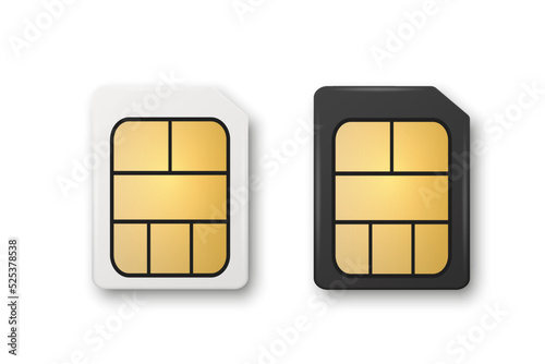 Vector 3d Realistic White and Black Plastic Micro Sim Card Template Set Isolated. Design Template of Micro Sim Card for Mockup, Branding. Top View