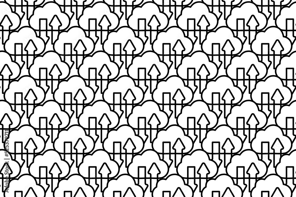 Fototapeta premium Seamless pattern completely filled with outlines of cloud technology symbols. Elements are evenly spaced. Vector illustration on white background