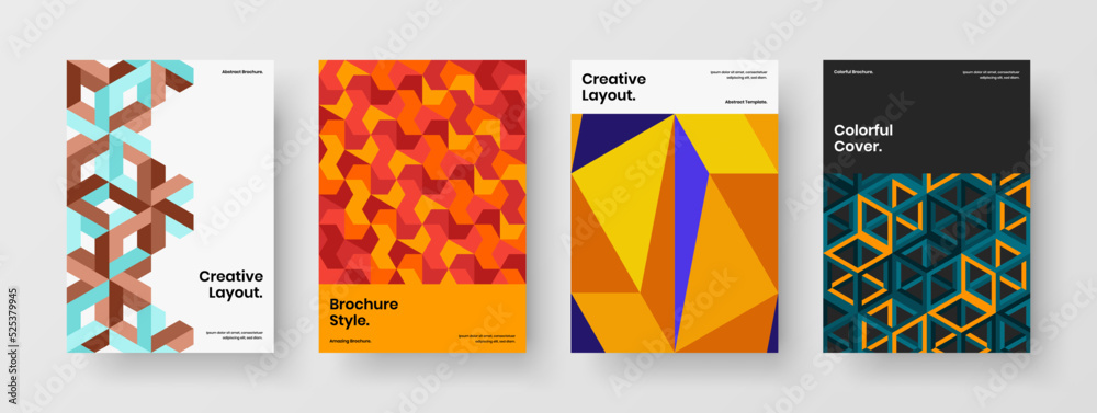 Naklejka premium Clean geometric shapes annual report template collection. Original journal cover A4 design vector concept bundle.