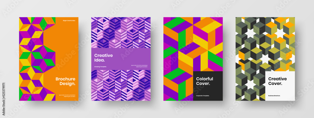 Fototapeta premium Abstract brochure A4 design vector illustration bundle. Premium mosaic pattern book cover template composition.