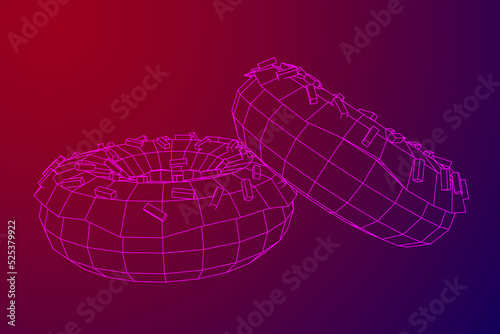 Donut with glaze and powder. Simple modern design. Wireframe vector.