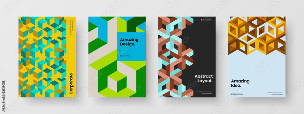 Fototapeta premium Simple mosaic shapes corporate brochure template bundle. Amazing magazine cover design vector illustration composition.
