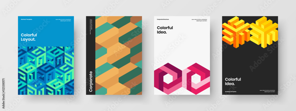 Naklejka premium Vivid mosaic pattern book cover template composition. Simple company identity A4 vector design layout bundle.