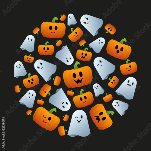 Halloween pattern ghost and pumpkin with emotions