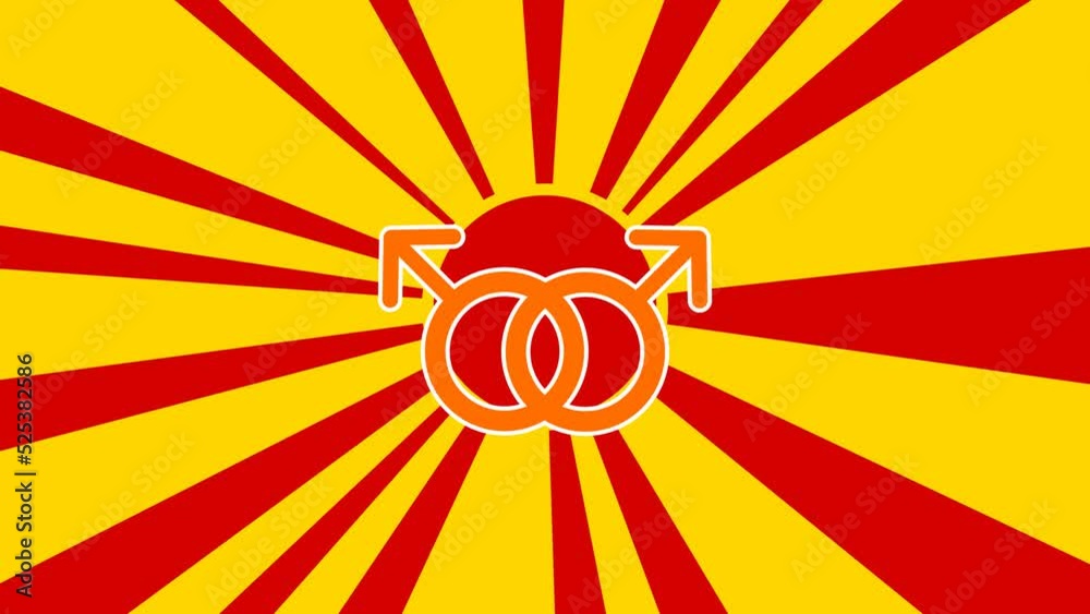 Homosexual symbol on the background of animation from moving rays of the sun. Large orange symbol increases slightly. Seamless looped 4k animation on yellow background Homosexual symbol on the background of animation from moving rays of the sun. Large orange symbol increases slightly. Seamless looped 4k animation on yellow background