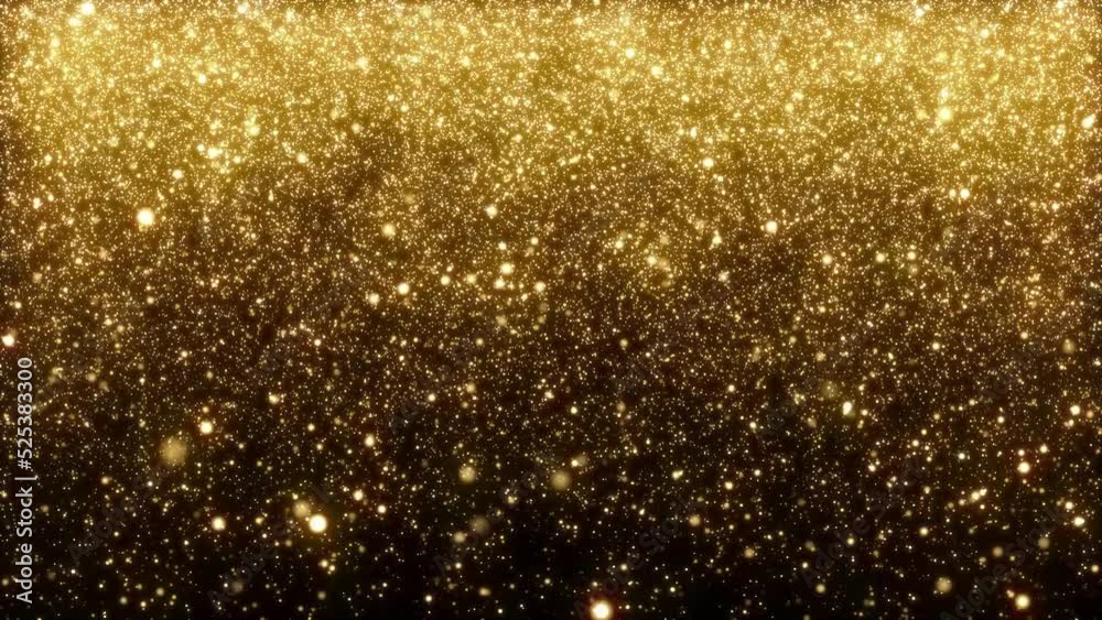 Looping animated christmas background of golden light particles falling on dark background