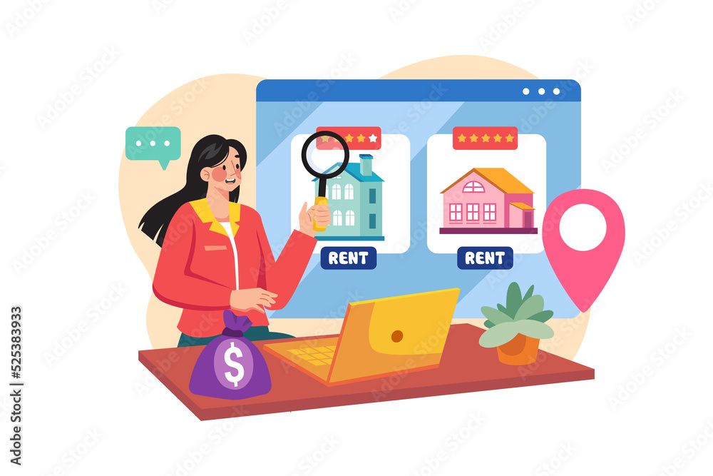 A woman finding a house for rent online