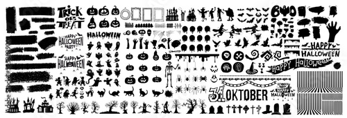 Fototapete Big set of halloween silhouettes black icon and character