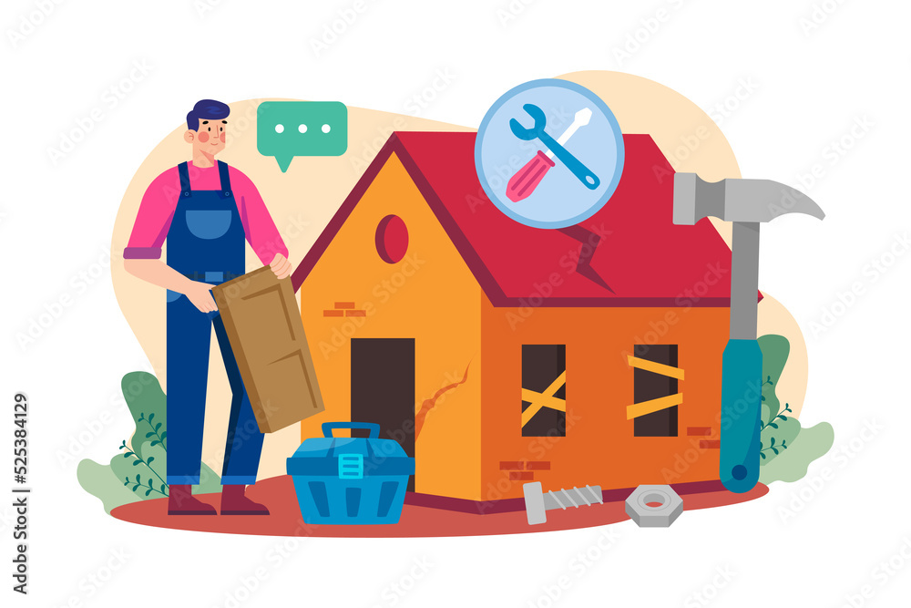 The man has repaired the old house for rent The man has repaired the old house for rent