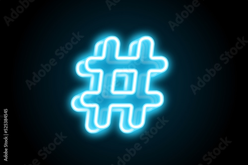 Hashtag glowing neon 3d symbol logo icon 