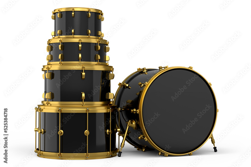 Set of realistic drums or drumset on white background Set of realistic drums or drumset on white background