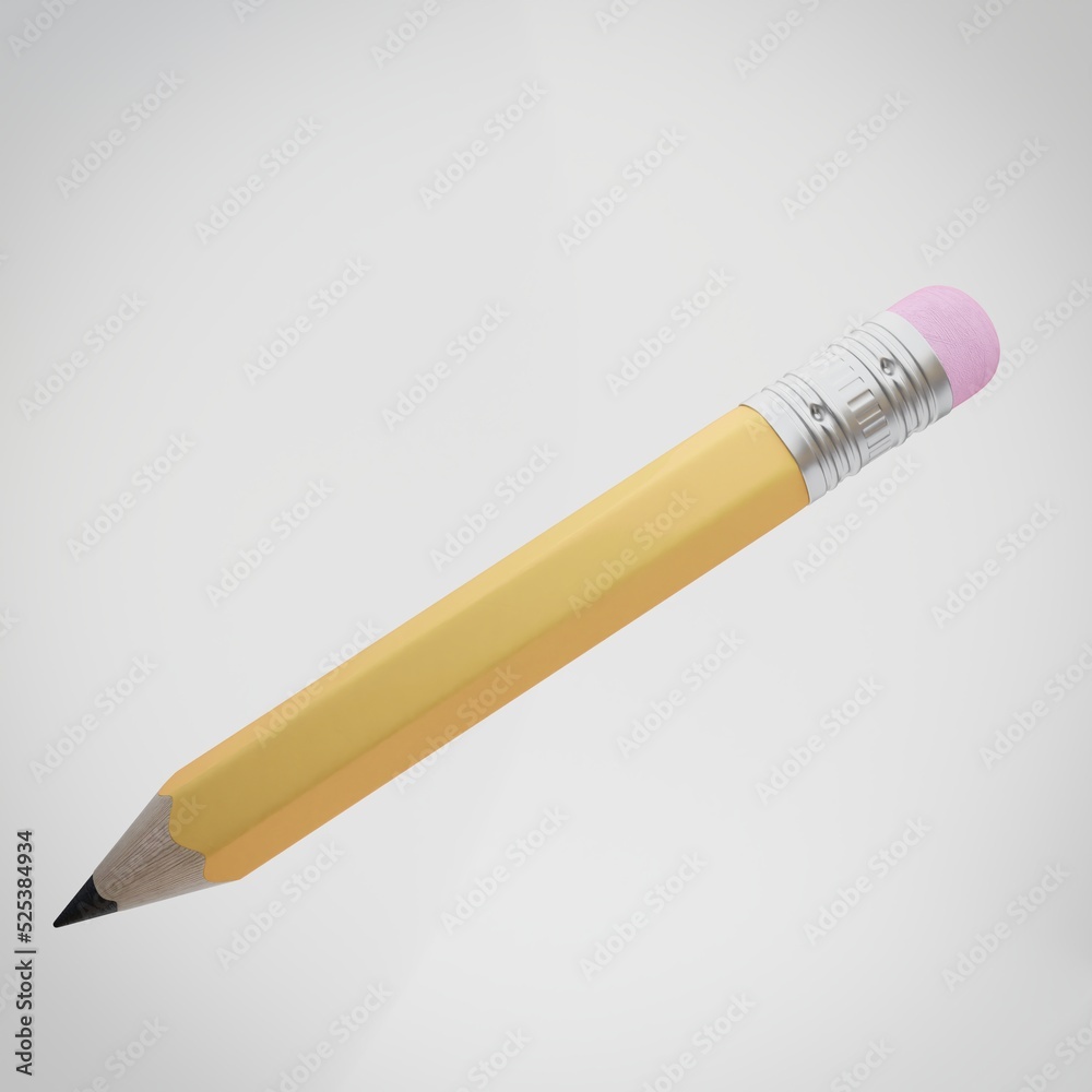 3d rendering yellow pencil on white background, back to school 3d rendering yellow pencil on white background, back to school