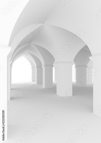 Hallway of castle or ancient mosque with columns.