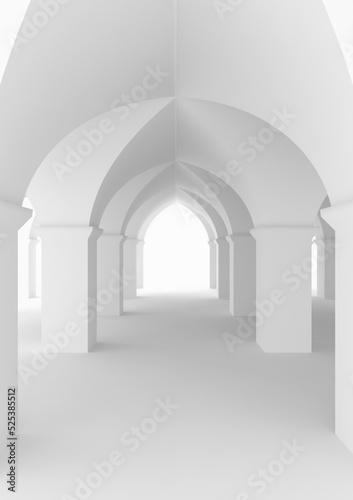 Hallway of castle or ancient mosque with columns