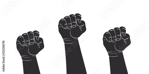 Hands signs. Hands clenched into a fist. Teamwork hands, voting hands. Vector illustration