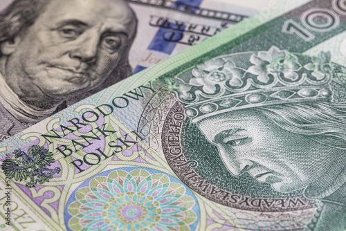 100 US dollar and 100 polish zloty banknotes
