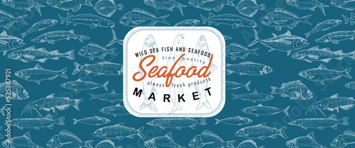 Fish label with seamless pattern
