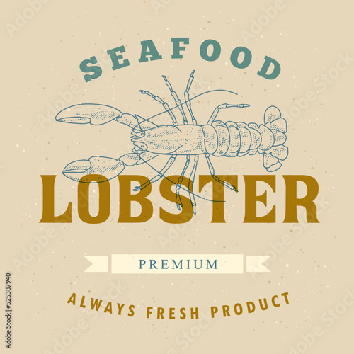 Lobster label in the style of an old worn engraving